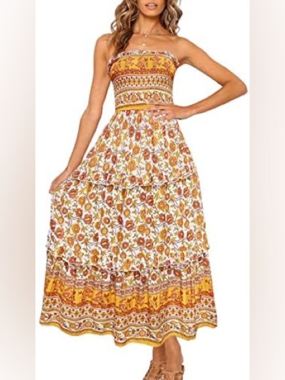 Smocked Strapless Floral Dress